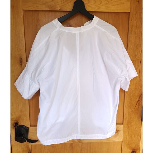 Vince 100% Cotton White Drawstring Waist Top MEDIUM V Neck Minimalist Lagenlook - Picture 2 of 5